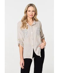 Izabel London - Sequin Detail 3/4 Turn-Up Sleeve Shirt - Lyst