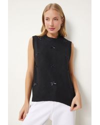Happiness İstanbul - Textured Knit Sweater Vest With Bow Detail - Lyst