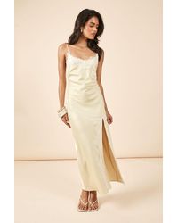 Boohoo - Satin & Lace Midaxi Slip Dress - Lyst