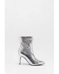 Warehouse - Leather Metallic Zip & Stud Pointed Toe Ankle Boots - Lyst