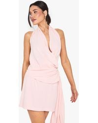 Boohoo - Tall Linen Look Drape Cowl Wrap Mini Dress - Lyst