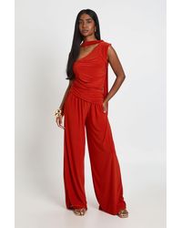 Boohoo - Slinky One Shoulder Drape Detail Jumpsuit - Lyst