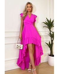 AX Paris - Hot High Low Frill Hem V Neck Midi Dress - Lyst