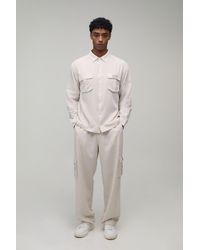BoohooMAN - Linen Regular Cargo Shirt & Relaxed Trouser Set - Lyst