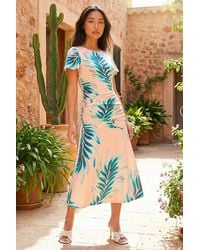 Roman - Petite Floral Side Ruched Midi Dress - Lyst