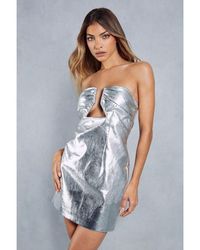 MissPap - Metallic Leather Look Shaped Bust Bodycon Mini Dress - Lyst