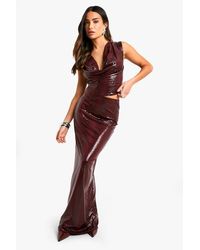 Boohoo - Petite Pu Snakeskin Cowl Neck Top And Maxi Skirt Co-Ord - Lyst