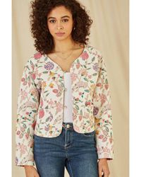 Yumi' - Floral Print Reversible Cotton Cropped Quilted Jacket - Lyst