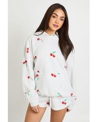 Boohoo - Cherry Print Hooded Short Tracksuit - Lyst
