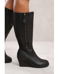 Where's That From - Wheres 'Effie' Wedge Heel Mid Calf High Boots With Side Zip - Lyst