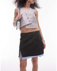 TOPSHOP - Pinstripe Low Rise Mini Skirt With Trim - Lyst