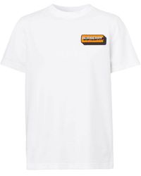 Burberry - T-shirt Met Korte Mouwen En Logo-applicatie Wit - Lyst
