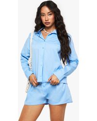 Boohoo - Cotton Poplin Shirt & Short Set - Lyst
