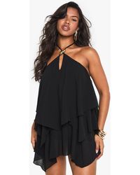 Boohoo - Halterneck Trim Tiered Mini Dress - Lyst