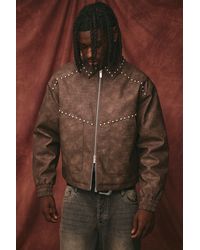 BoohooMAN - Boxy Fit Croc Pu Studded Embellished Harrington Jacket - Lyst
