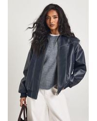 Boohoo - Faux Leather Contrast Stitch Bomber Jacket - Lyst