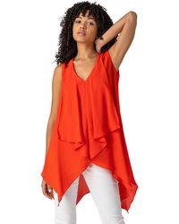 Roman - Asymmetric Hanky Hem Chiffon Top - Lyst