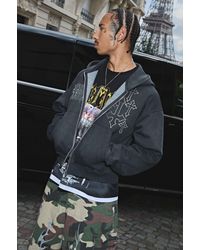 BoohooMAN - Shrunken Fit Washed Cross Diamante Zip Through Hoodie - Lyst