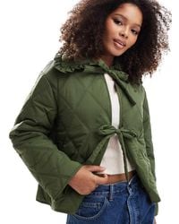 ASOS - Quilted Frill Collar Jacket With Tie Front - Lyst