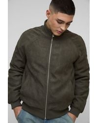 BoohooMAN - Raglan Regular Fit Funnel Neck Faux Suede Bomber Jacket - Lyst