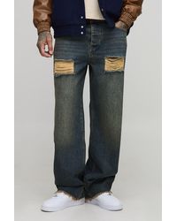 BoohooMAN - Tall Ripped Raw Hem Stonewash Relaxed Fit Jeans - Lyst