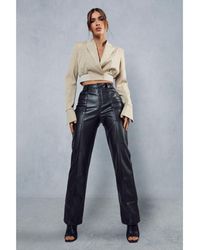 MissPap - Leather Look Utility Cargo Straight Leg Trouser - Lyst