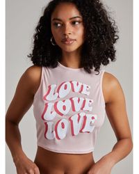 Pink Vanilla - Ribbed Love Slogan Cropped Vest Top - Lyst