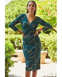 Sosandar - Chain Print Knot Front Midi Jersey Dress - Lyst