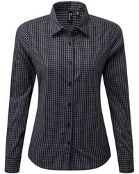PREMIER - Ladies Maxton Gingham Long-Sleeved Shirt (Steel/ - Lyst