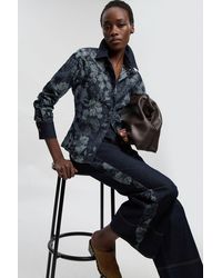 Karen Millen - Denim & Jacquard Contrast Wide Leg Jean - Lyst