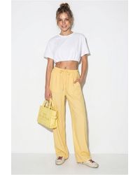 Bianco Lucci - Wide-Leg Cotton Trousers With Drawstring Waist - Lyst