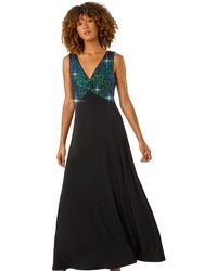 Roman - Contrast Sequin Bodice Maxi Dress - Lyst