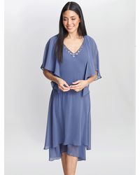Gina Bacconi - Cheryl Tiered Midi Chiffon Dress With Jacket - Lyst