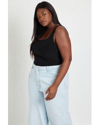 Boohoo - Plus Double Layer Slinky Square Neck Crop Top - Lyst