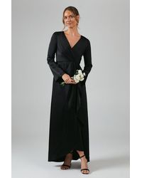 Debut London - By Coast Long Sleeve Waterfall Detail Satin Bridesmaids Dress - Lyst