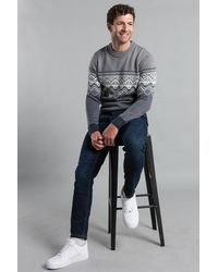 Kensington Eastside - Mid Crew Neck Jumper With Jacquard Knit - Lyst