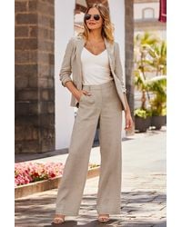 Sosandar - Natural Linen Wide Leg Trousers - Lyst