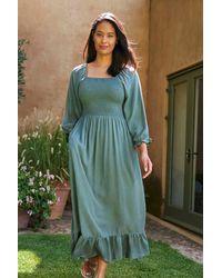Mountain Warehouse - 'Cadiz' Shirred Dress Casual Soft Full Sleeve Flowy Ladies Maxi Outfit Viscose - Lyst