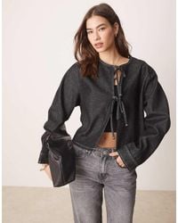 ASOS - Tie Front Denim Top With Long Sleeve Contrast Stitch - Lyst