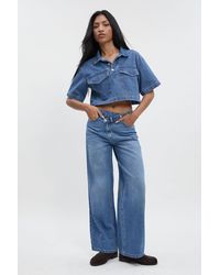 Boohoo - High Waist Crossover Waistband Straight Leg Jean - Lyst