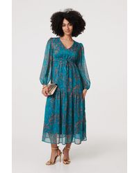 Izabel London - Leaf Print Sheer Tie Waist Maxi Dress - Lyst