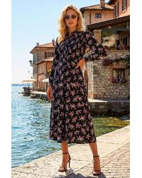 Roman - Leaf Print Midi Shirt Dress - Lyst