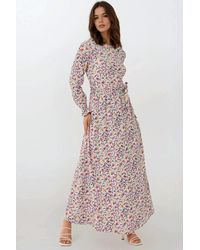 Hiccup - Flowering Crew Neck Maxi Dress With Belt - Lyst
