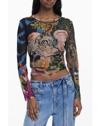Desigual - Bloemige Mesch Lange Mouwen Top - Lyst