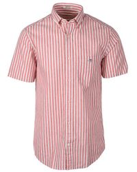 GANT - Reg Cotton Linen Stripe Ss Shirt Sunset - Lyst