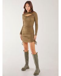 Pink Vanilla - Long Sleeve Letterbox Textured Midi Dressing - Lyst