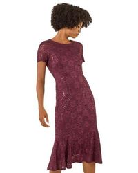 Roman - Leaf Lace Sequin Midi Dress - Lyst