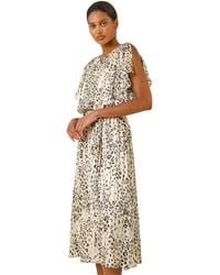 Roman - Animal Print Split Sleeve Midi Dress - Lyst