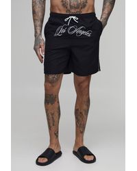 BoohooMAN - Tall Crotch Embroidered Mid Length Swim Short - Lyst