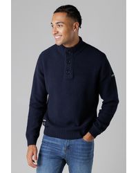 Firetrap - Dark Cotton Rich Waffle Knit Funnel Neck Jumper With Buttons - Lyst